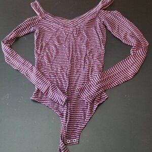 Express Purple and Black Striped Women's Bodysuit